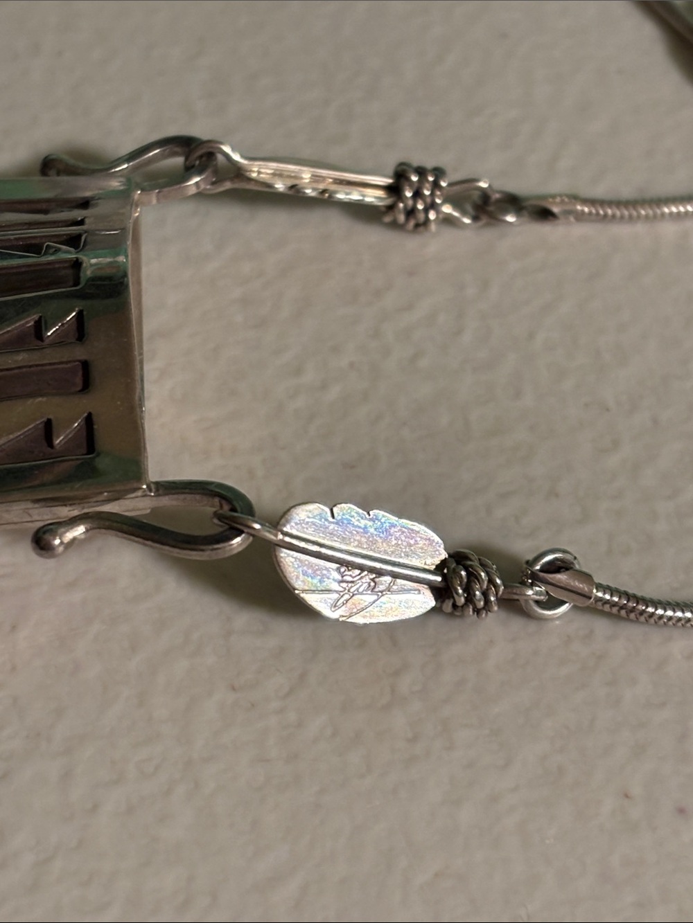 Native American Sterling Silver Tribal Pendant Necklace with Aqua Accent - Picture 6 of 9